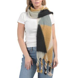 LULLA COLLECTION Yellow Geometric Chunky Braided Tassels Scarf